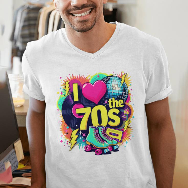 I Love The 70s Retro Cassette Roller Vinyl Nostalgia Vibes Premium Tri-Blend Men's V-Neck T-Shirt