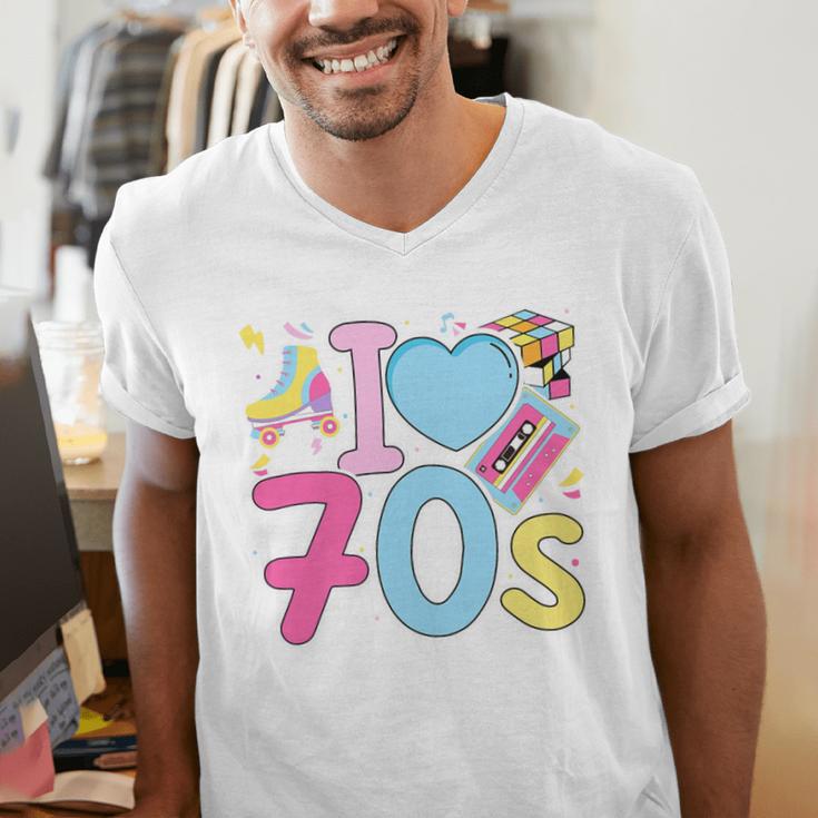 I Love 70's Retro Style Nostalgia Vibe 1970's Party Premium Tri-Blend Men's V-Neck T-Shirt