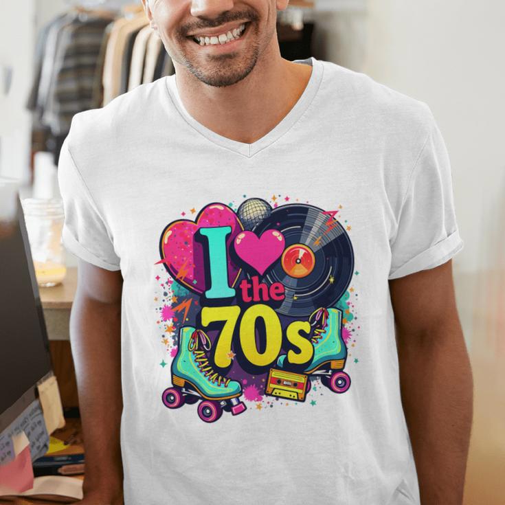 I Love The 70s Vintage Cassette Roller Vinyl Nostalgia 70s Premium Tri-Blend Men's V-Neck T-Shirt I Love The 70s Vintage Cassette Roller Vinyl Nostalgia 70s Premium Tri-Blend Men's V-Neck T-Shirt