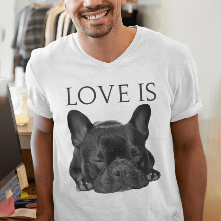 Love Is French Bulldog Shirt Frenchie Lover Tee Dog Mom Dad Men's V-Neck T-Shirt