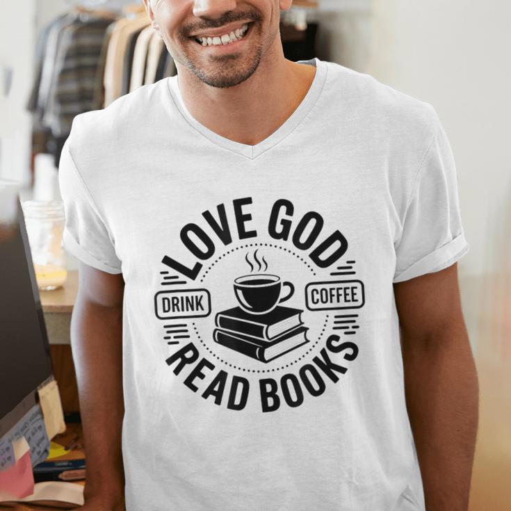 Love God Drink Coffee Read Books Christian Book Lover Men's V-Neck T-Shirt