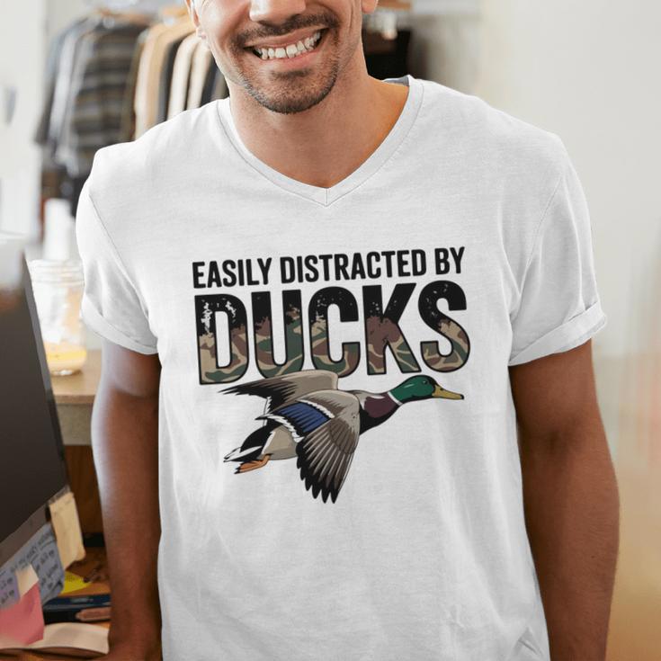 Mallard Duck Hunting Camo Easily Distracted Duck Dad Men's V-Neck T-Shirt