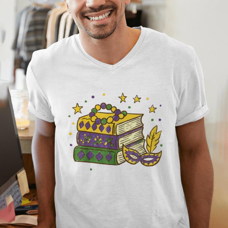 Mardi Gras Book Lover Reading Reader Men Women Kids Men's V-Neck T-Shirt Mardi Gras Book Lover Reading Reader Men Women Kids Men's V-Neck T-Shirt