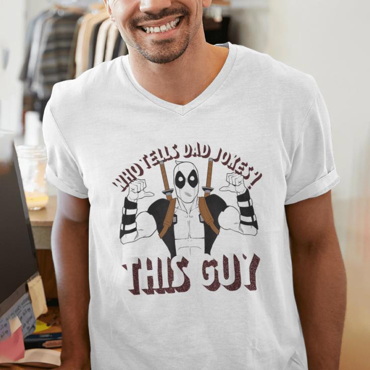 Marvel Deadpool Father's Day Who Tells Dad Jokes This Guy Men's V-Neck T-Shirt