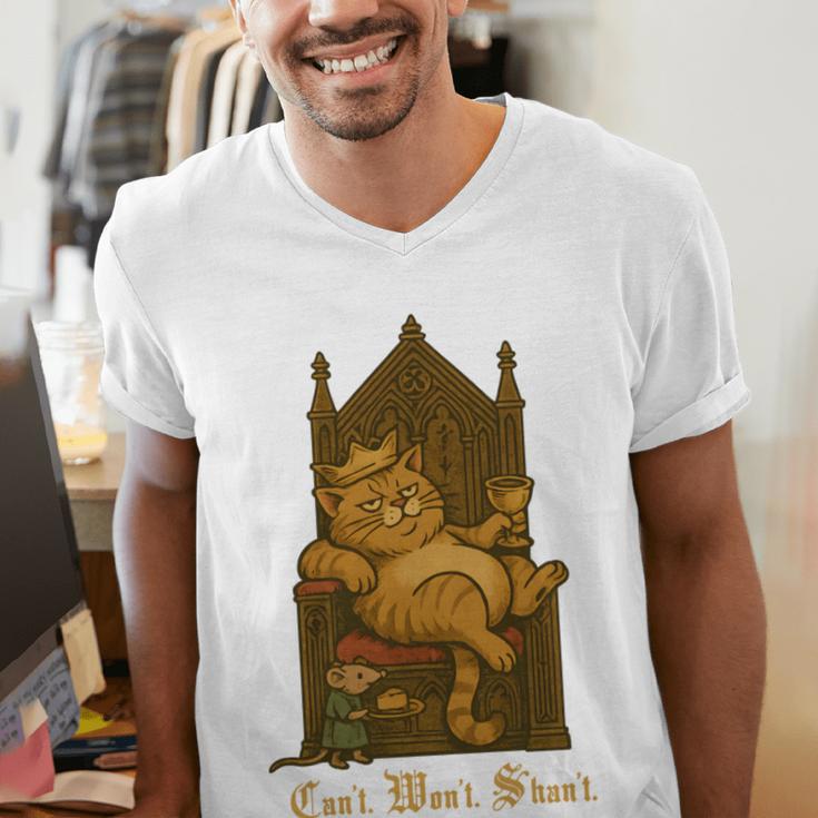 Medieval Cat Sarcastic Queen Lazy King Introvert Kitty Men's V-Neck T-Shirt Medieval Cat Sarcastic Queen Lazy King Introvert Kitty Men's V-Neck T-Shirt