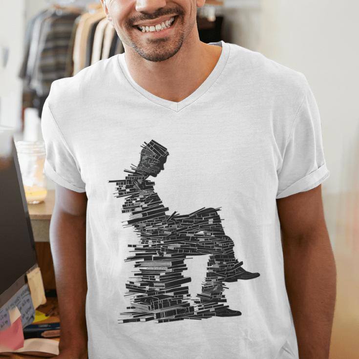 Men Pixel Art Geometric Book Human Drawing Graphic Men Men's V-Neck T-Shirt