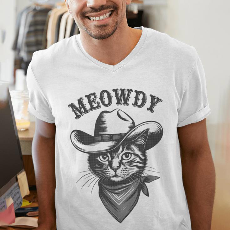 Meowdy Cat Cowboy Western Graphic Cat Lady Cat Dad Men's V-Neck T-Shirt Meowdy Cat Cowboy Western Graphic Cat Lady Cat Dad Men's V-Neck T-Shirt
