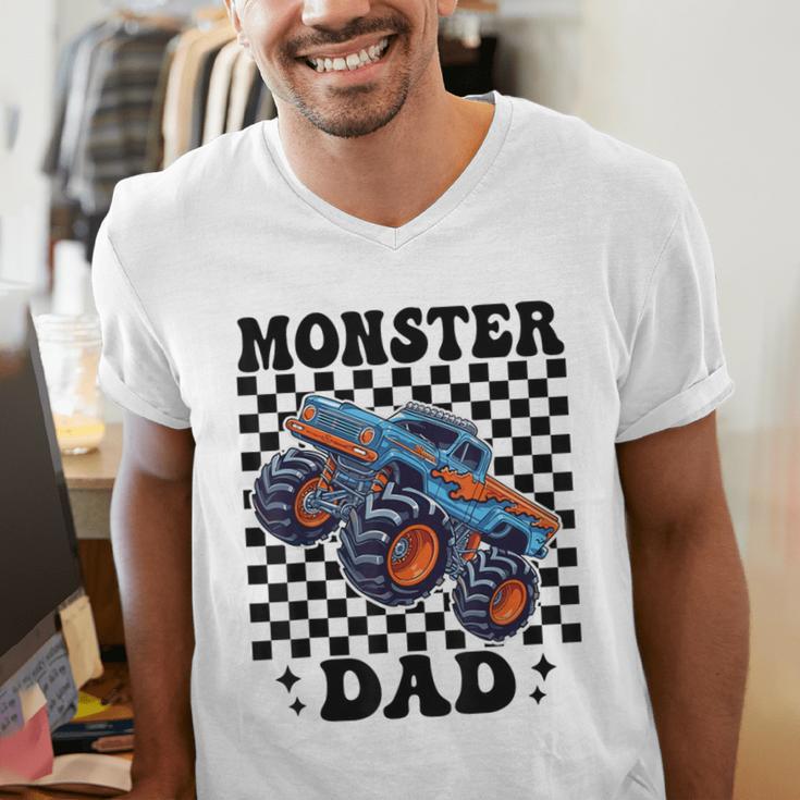 Monster Truck Dad Family Matching Monster Trucks Birthday Men's V-Neck T-Shirt