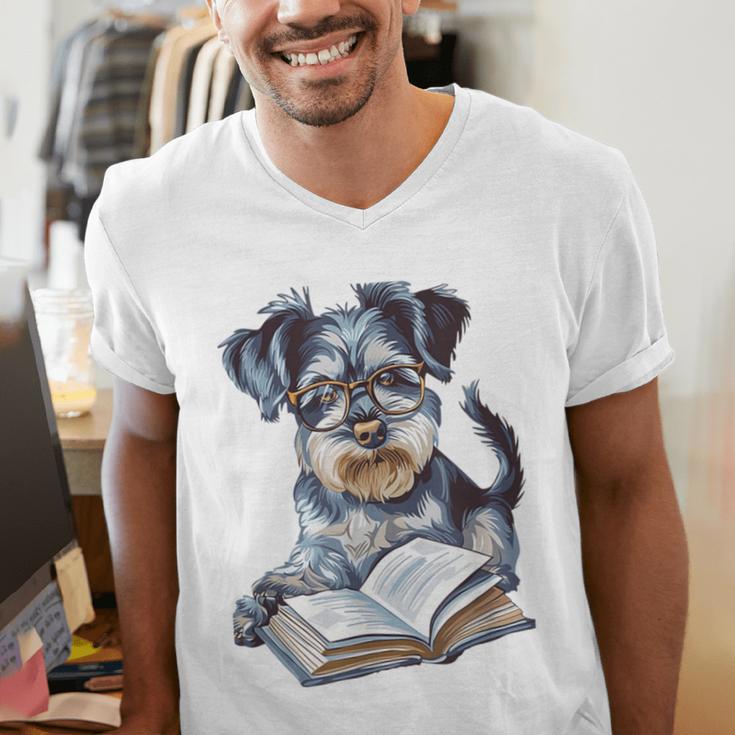 Nerdy Schnauzer Dog Book Lover Glasses Cute Pet For Men Women Kids Men's V-Neck T-Shirt Nerdy Schnauzer Dog Book Lover Glasses Cute Pet For Men Women Kids Men's V-Neck T-Shirt