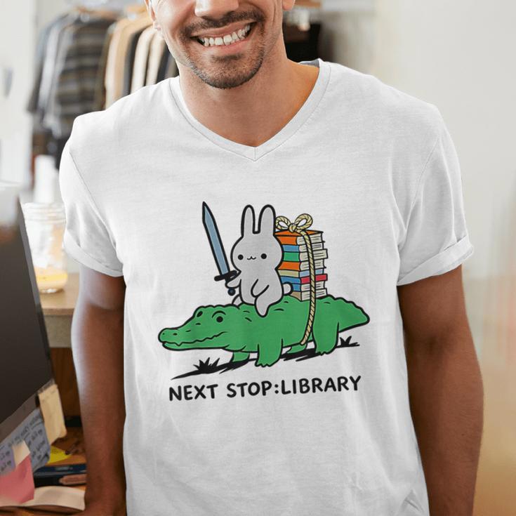 Next Stop Library Reading Book Men's V-Neck T-Shirt
