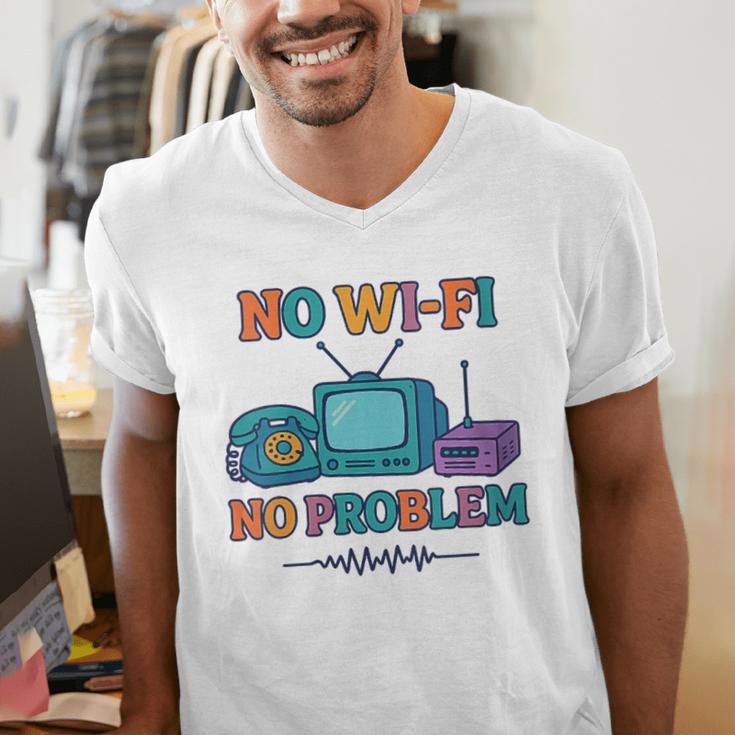 No Wi-Fi No Problem – Retro Dial Up Tech Nostalgia Men's V-Neck T-Shirt