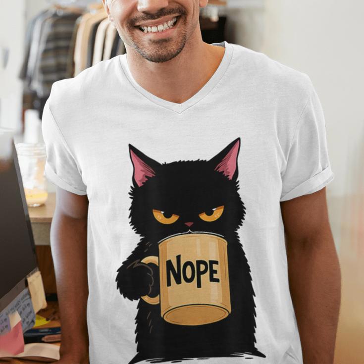 Nope Coffee Cat – Introvert Humor Monday Kitty Men's V-Neck T-Shirt Nope Coffee Cat – Introvert Humor Monday Kitty Men's V-Neck T-Shirt