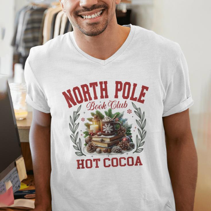 North Pole Book Club Hot Cocoa Bookworm Christmas Xmas Men's V-Neck T-Shirt