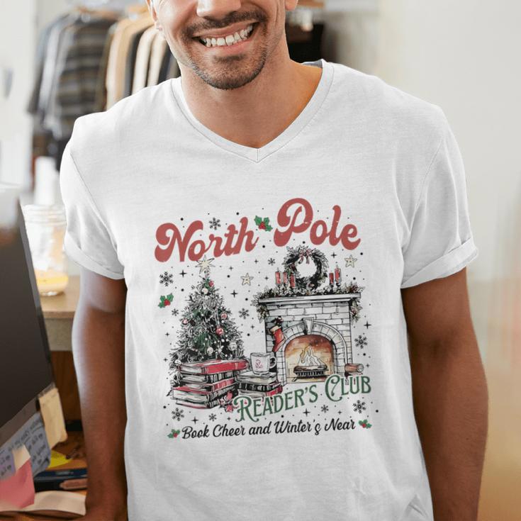 North Pole Book Club Book Lover Bookish Bookworm Christmas Men's V-Neck T-Shirt