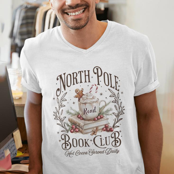North Pole Readers Club Bookish Xmas Santa Book Reading Men's V-Neck T-Shirt