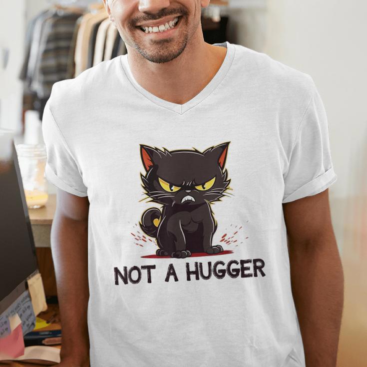 Not A Hugger Tee Angry Cat Sarcastic Cute Introvert Men's V-Neck T-Shirt