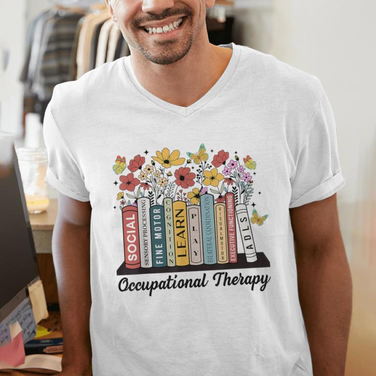 Occupational Therapy Wildflower Book OT Therapist Assistant Men's V-Neck T-Shirt