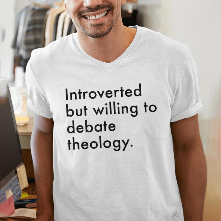 Theology Introvert Christian Conversation Starters Men's V-Neck T-Shirt Theology Introvert Christian Conversation Starters Men's V-Neck T-Shirt