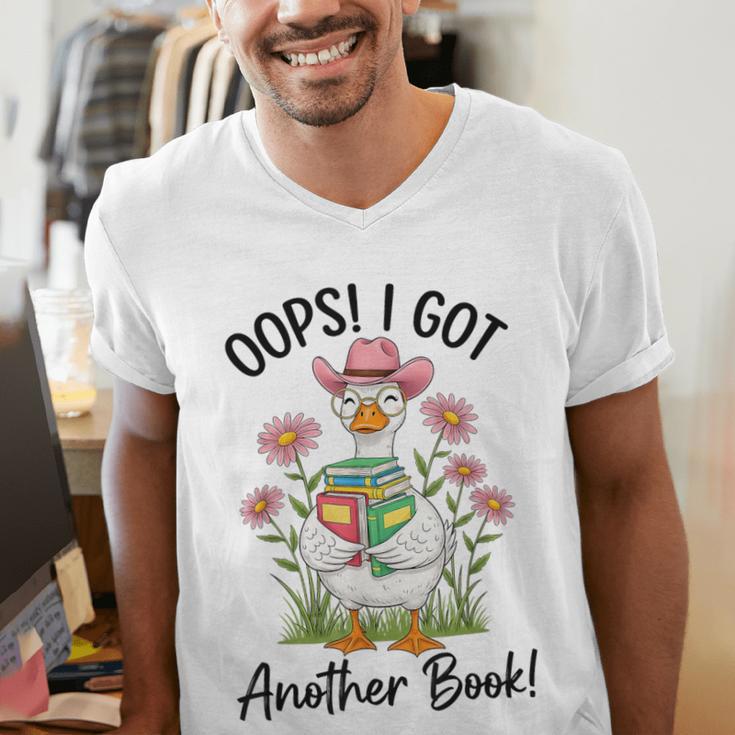 Oops I Got Another Book Cute Goose Librarian Reading Teacher Men's V-Neck T-Shirt