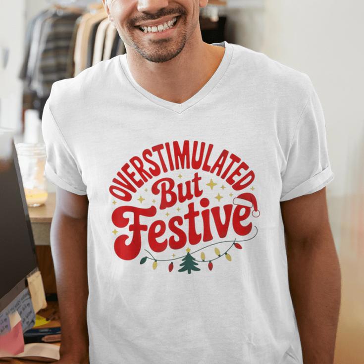 Overstimulated But Festive – Christmas Introvert Humor Men's V-Neck T-Shirt