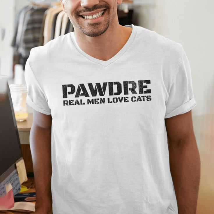PAWDRE Real Men Love Cats Feline Father Cat Dad Men's V-Neck T-Shirt
