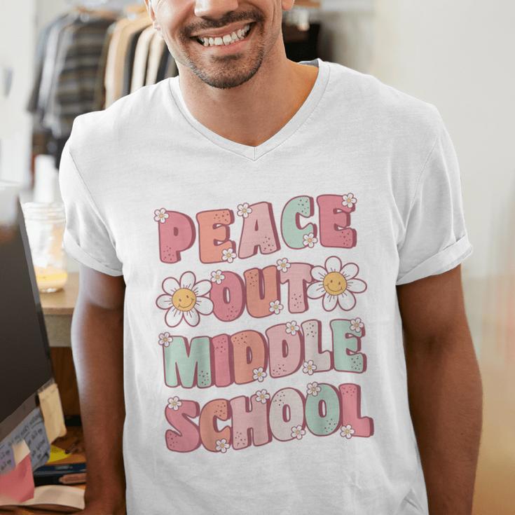 Peace Out Middle School Graduation Groovy Last Day Of School Men's V-Neck T-Shirt