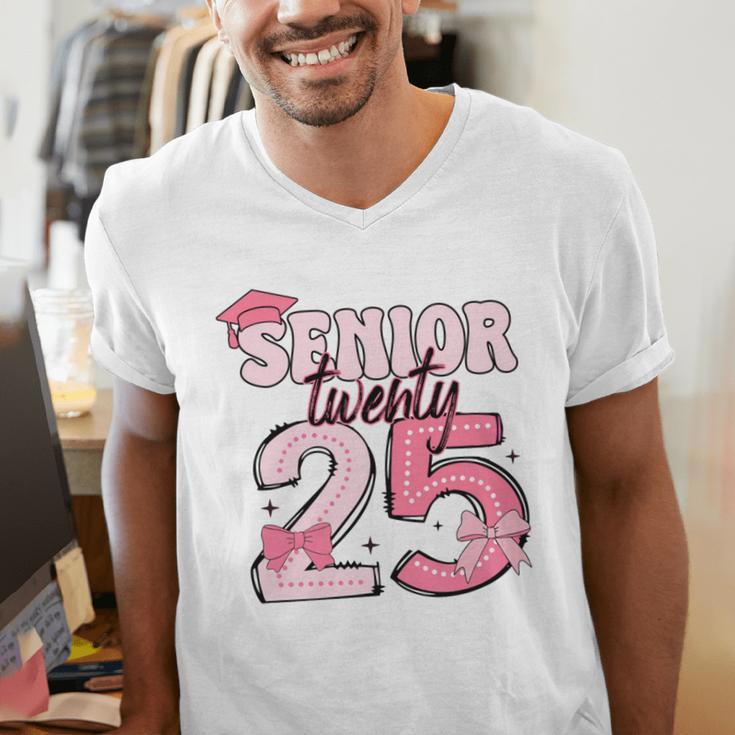 Pink Coquette Bow Senior 2025 Back To School Graduation Girl Men's V-Neck T-Shirt