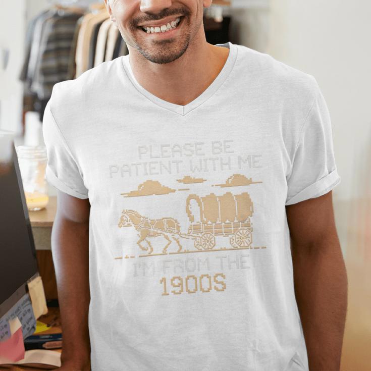 Please Be Patient I'm From The 1900s Retro Pixel Horse Wagon Premium Men's V-Neck T-Shirt