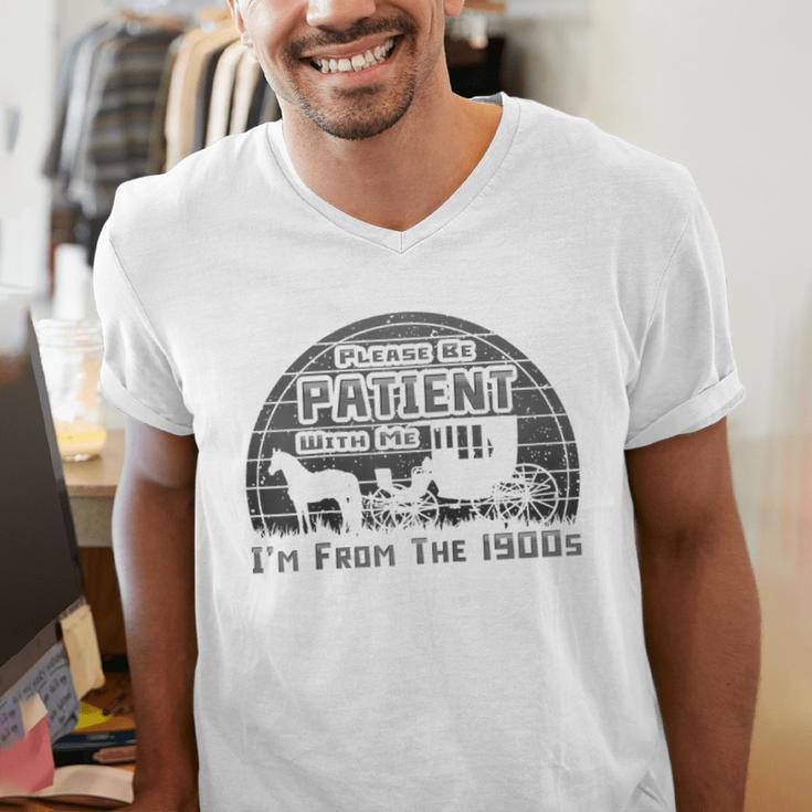 Please Be Patient With Me I'm From The 1900s Vintage Retro Raglan Baseball Tee Men's V-Neck T-Shirt Please Be Patient With Me I'm From The 1900s Vintage Retro Raglan Baseball Tee Men's V-Neck T-Shirt