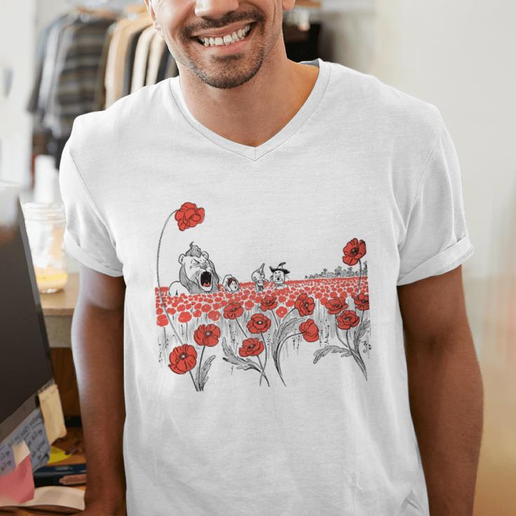 Poppy Field Wizard Of Oz Cowardly Brave Lion Book Men's V-Neck T-Shirt