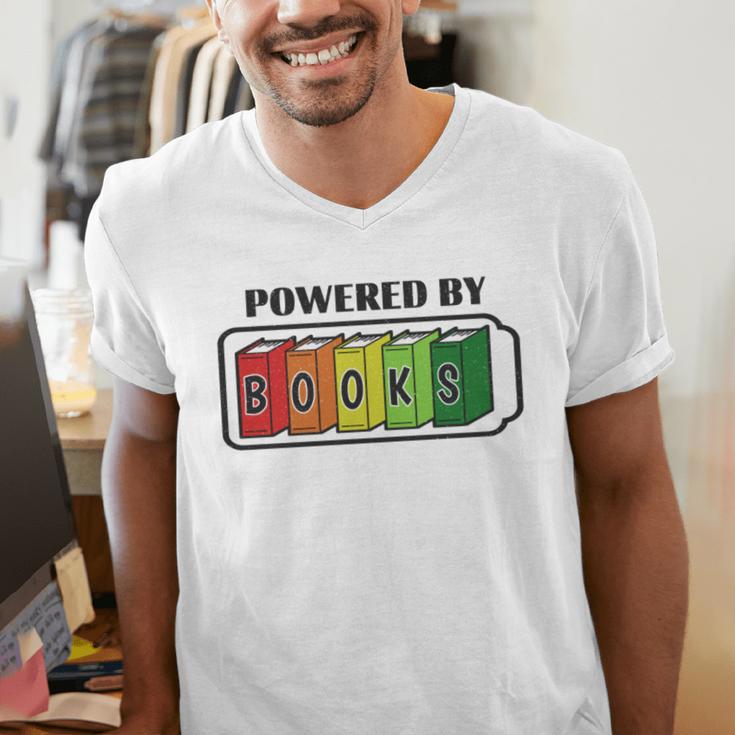 Powered By Books Bookworm Librarian Reading Men's V-Neck T-Shirt Powered By Books Bookworm Librarian Reading Men's V-Neck T-Shirt