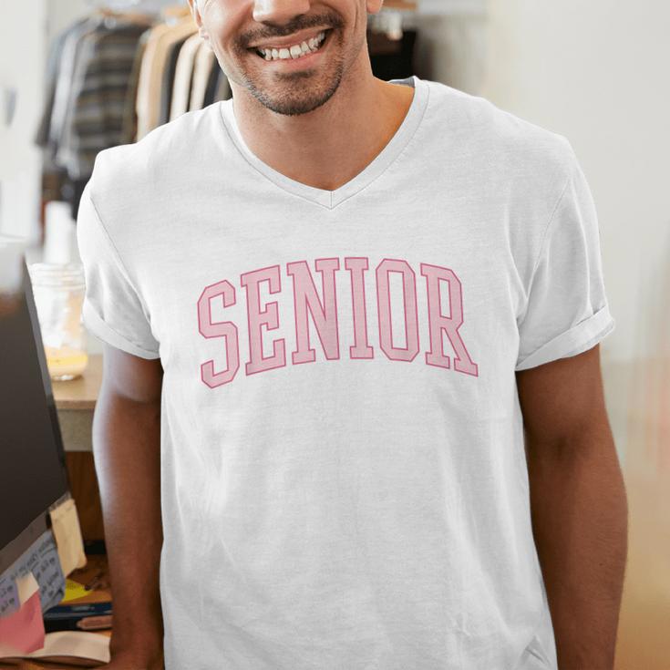 Preppy Varsity Pink Senior Graduation Men's V-Neck T-Shirt