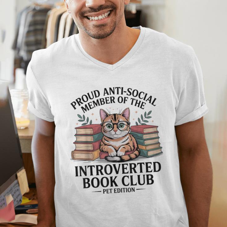 Proud Introverted Book Club Anti Social Reader Pet Cat Men's V-Neck T-Shirt Proud Introverted Book Club Anti Social Reader Pet Cat Men's V-Neck T-Shirt