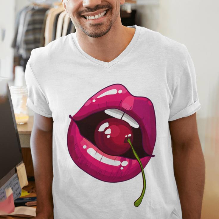 Rainbow Lips With a Cherry In The Mouth 80s Nostalgia Premium Tri-Blend Men's V-Neck T-Shirt Rainbow Lips With a Cherry In The Mouth 80s Nostalgia Premium Tri-Blend Men's V-Neck T-Shirt
