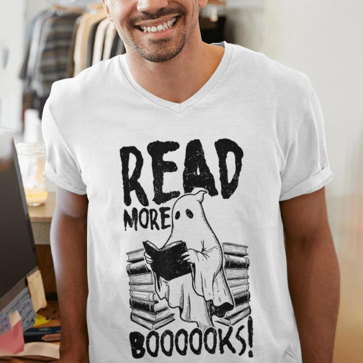 Read More Books Ghost Halloween Reading Teacher Literacy Men's V-Neck T-Shirt Read More Books Ghost Halloween Reading Teacher Literacy Men's V-Neck T-Shirt
