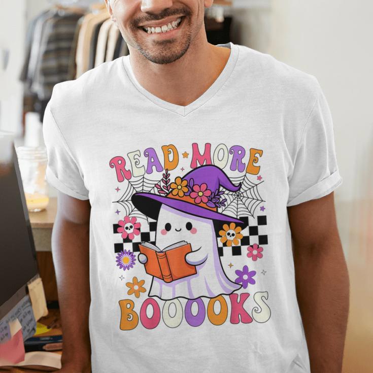 Read More Books Ghost Reading Book Teacher Halloween Men's V-Neck T-Shirt