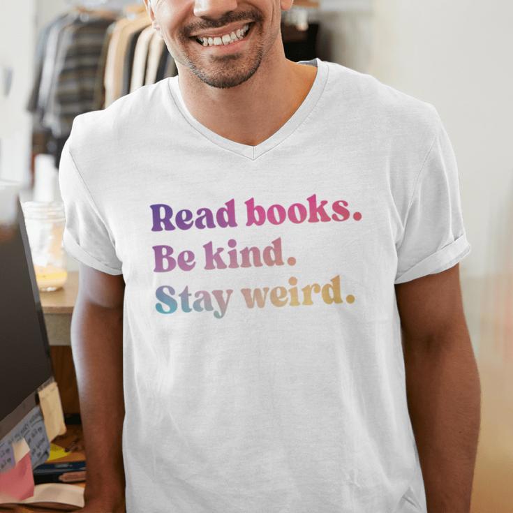 Read Books Be Kind Stay Weird Book Lover Premium Tri-Blend Men's V-Neck T-Shirt