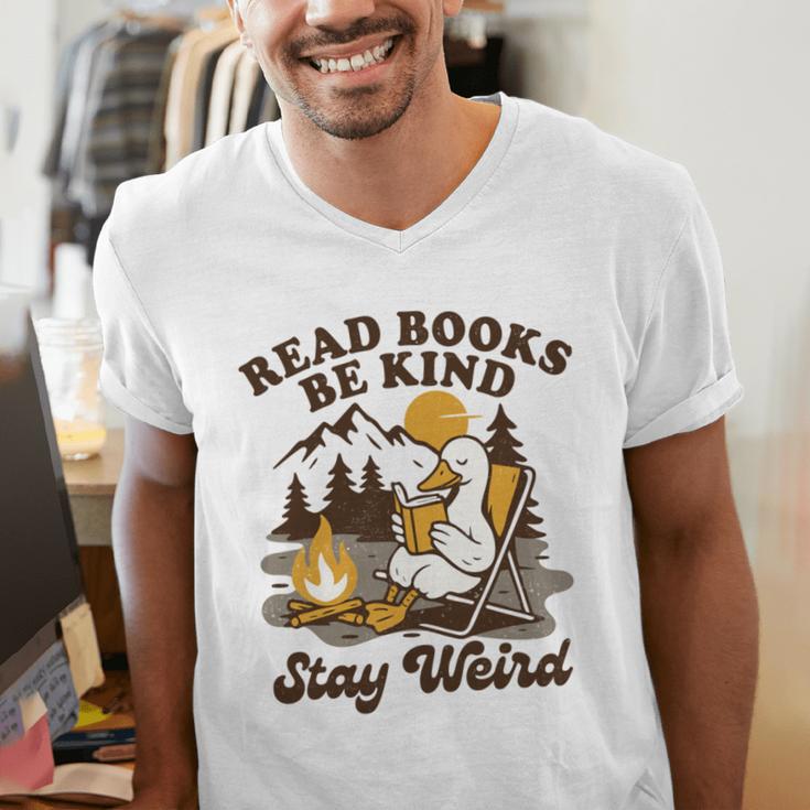 Read Books Be Kind Stay Weird Bookish Silly Goose Reading Men's V-Neck T-Shirt Read Books Be Kind Stay Weird Bookish Silly Goose Reading Men's V-Neck T-Shirt
