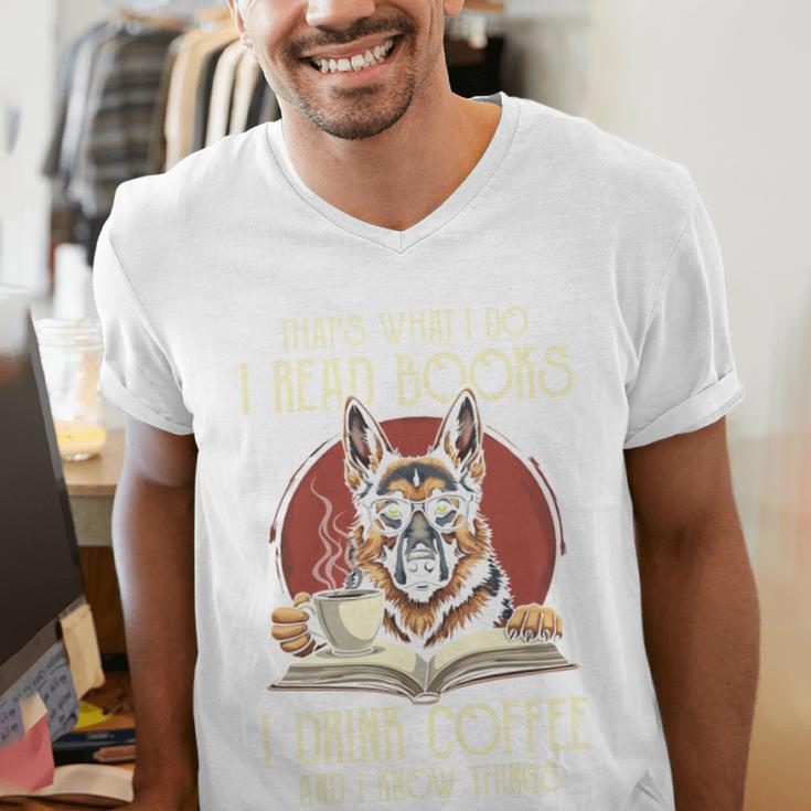 i Read Books And i Know Things German Shepherd Coffee Books Men's V-Neck T-Shirt i Read Books And i Know Things German Shepherd Coffee Books Men's V-Neck T-Shirt
