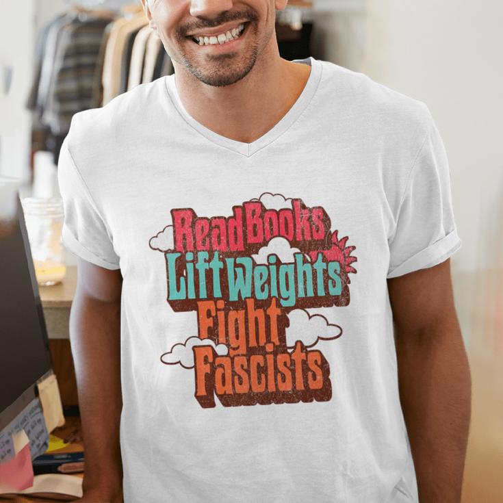 Read Books Lift Weights Fight Fascists Reading No Kings Premium Tri-Blend Men's V-Neck T-Shirt