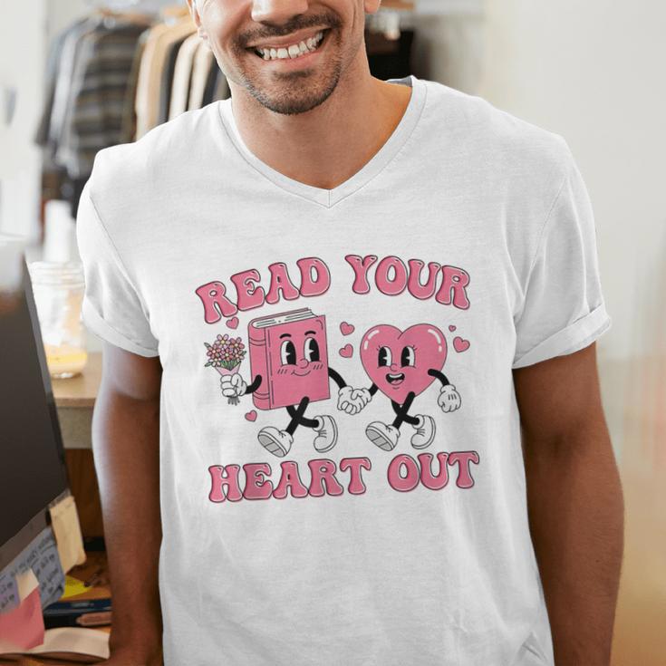 Read You Heart Out Reading Teacher Valentines Day Book Lover Men's V-Neck T-Shirt