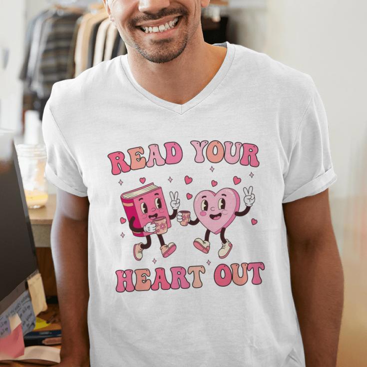 Read Your Heart Out Teacher Valentine Book Men's V-Neck T-Shirt