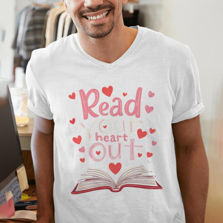 Read Your Heart Out Teacher Valentines Day Reading Book Love Premium Tri-Blend Men's V-Neck T-Shirt