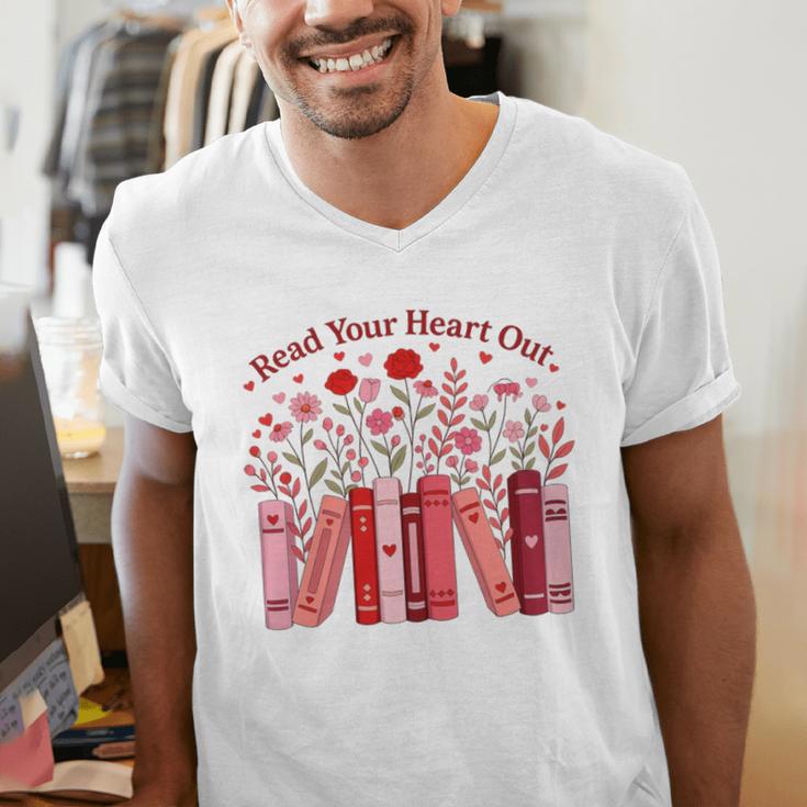 Read Your Heart Out Teacher Valentines Day Reading Book Men's V-Neck T-Shirt