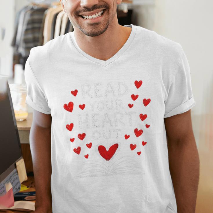 Read Your Heart Out Valentine Book Lover Reading Teacher Men's V-Neck T-Shirt Read Your Heart Out Valentine Book Lover Reading Teacher Men's V-Neck T-Shirt