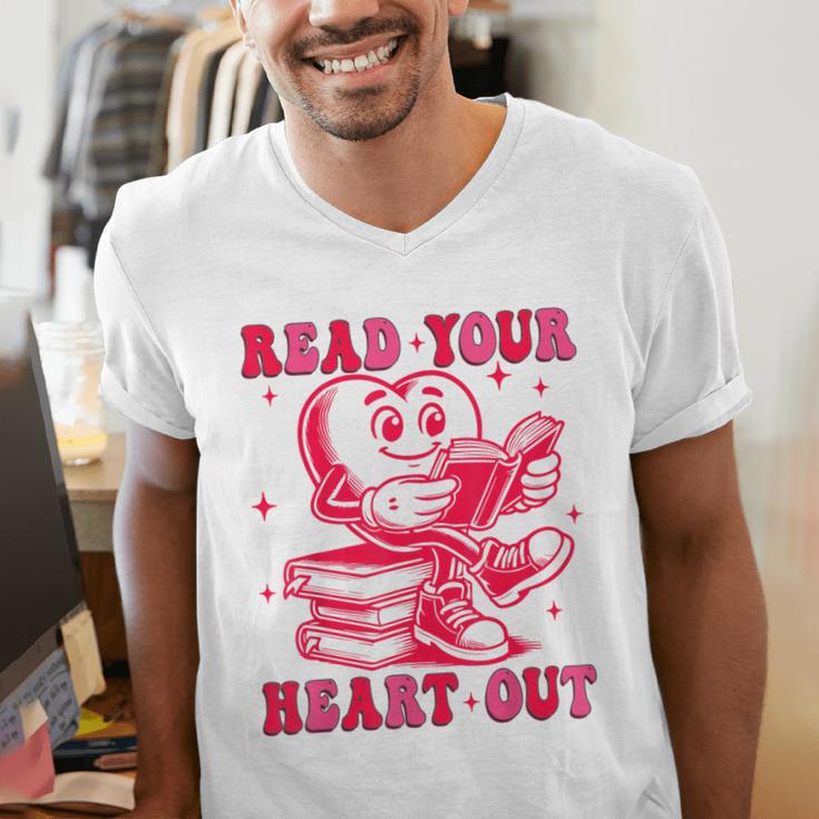 Read Your Heart Out Valentines Day Book Lover Bookish Teach Men's V-Neck T-Shirt Read Your Heart Out Valentines Day Book Lover Bookish Teach Men's V-Neck T-Shirt