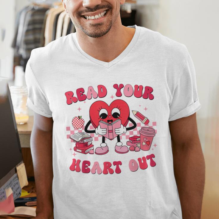 Read Your Heart Out Valentines Day Teachers Book Lovers Men's V-Neck T-Shirt