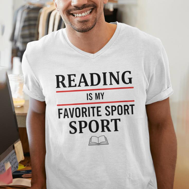 Reading Is My Favorite Sport Book Lover Saying Quote Men's V-Neck T-Shirt Reading Is My Favorite Sport Book Lover Saying Quote Men's V-Neck T-Shirt