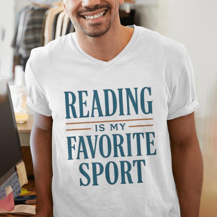 Reading Is My Favorite Sport Literary Book Lover Typography Men's V-Neck T-Shirt Reading Is My Favorite Sport Literary Book Lover Typography Men's V-Neck T-Shirt