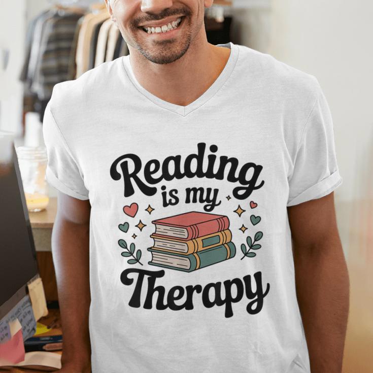 Reading Is My Therapy Book Lover Bookworm Men's V-Neck T-Shirt Reading Is My Therapy Book Lover Bookworm Men's V-Neck T-Shirt